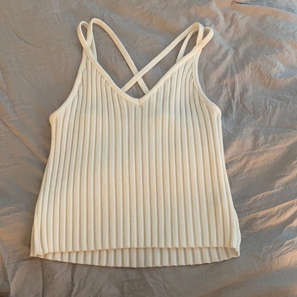 White ribbed cropped tank top